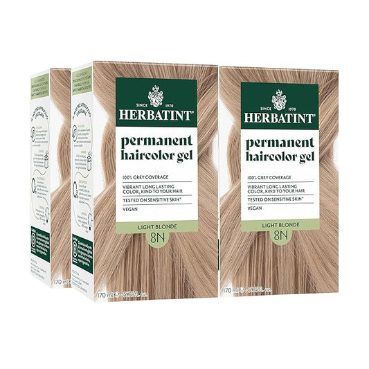 Herbatint Permanent Hair Dye - 8N Light Blonde - For Up To 100% Gray Coverage of Resistant Gray Hair - Ammonia-Free, Alcohol-Free & Vegan - Salon Influenced Hair Color 5.75 fl oz (4 Pack)