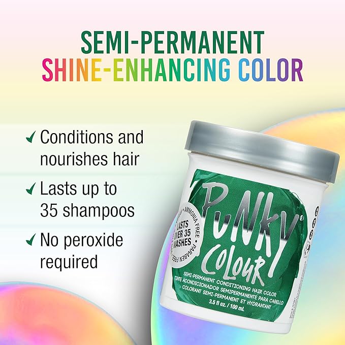 Punky Alpine Green Semi Permanent Hair Color - Vegan & Cruelty-Free Conditioning Hair Dye, Lasts Up to 35 Washes, 3.5 fl oz