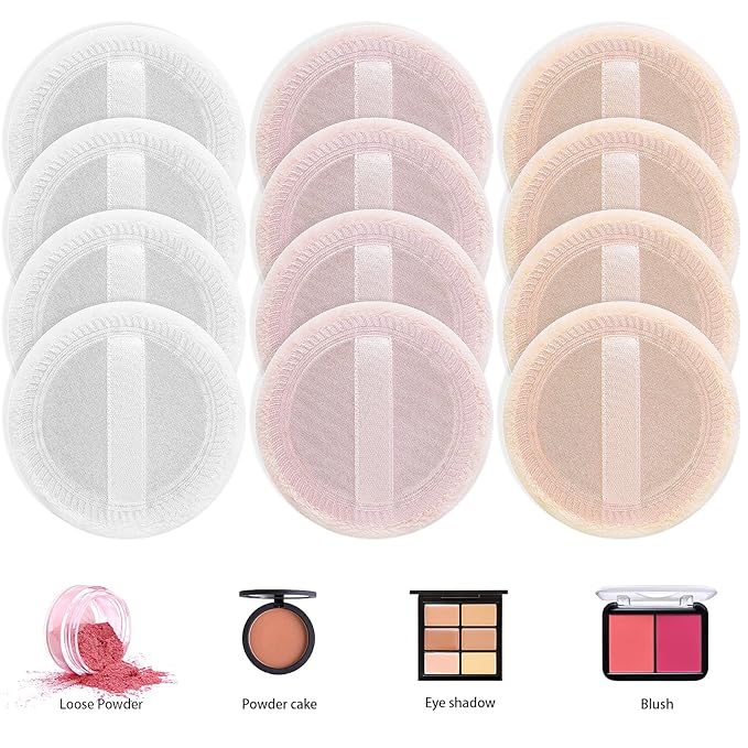 24Pcs Powder Puff Cotton Round Makeup Puff Pads with Strap Face Powder Puffs for Loose and Foundation Cosmetics Sponge Powder Puffs