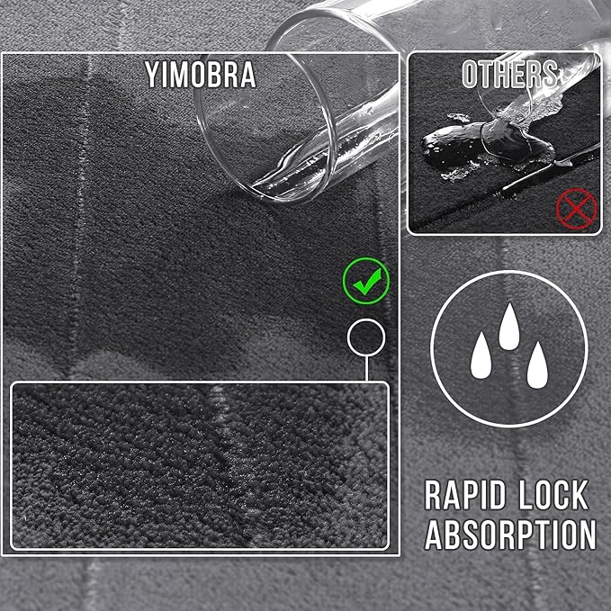 Yimobra Memory Foam Bath Mat, Super Soft Absorbent Bathroom Rug Non Slip, Quick Dry, Machine Washable Floor Carpet for Tub Shower, Home Decor Accessories, 24x17, Dark Gray