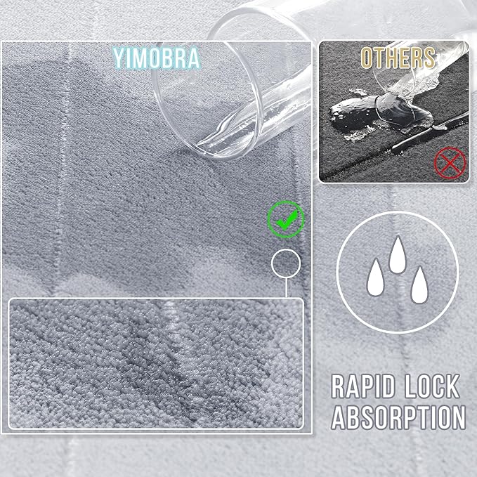 Yimobra Memory Foam Bath Mat, Super Soft Absorbent Bathroom Rug Non Slip, Quick Dry, Machine Washable Floor Carpet for Tub Shower, Home Decor Accessories, 24x17, Silver