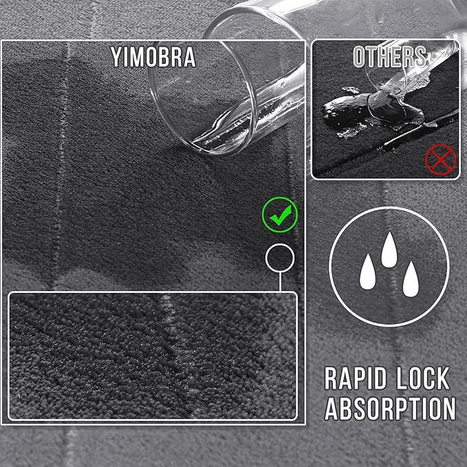 Yimobra Memory Foam Bath Mat, Super Soft Absorbent Bathroom Rug Non Slip 31.5x20 Inch, Quick Dry, Machine Washable Floor Carpet for Tub Shower, Home Decor Accessories, Dark Gray
