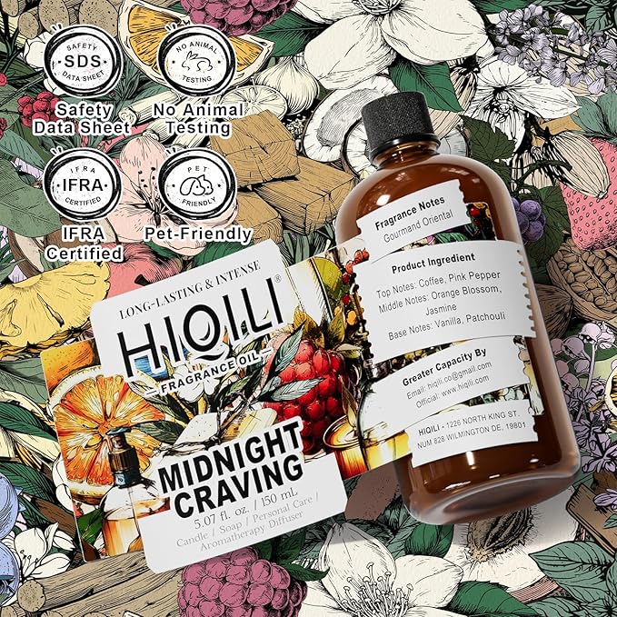 HIQILI Midnight Craving Fragrance Oil, Inspired by Y S.L's B.Lack O.pium, for Diffuser, Candle & Soap & Perfume Balm Making, Sweet Gourmand Aroma- 5.07 Fl Oz