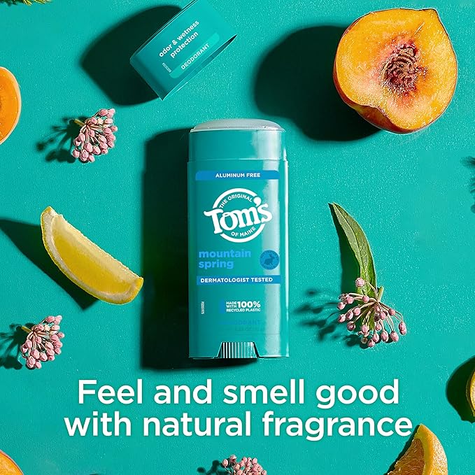 Tom’s of Maine Mountain Spring Natural Deodorant for Men and Women, Aluminum Free, 3.25 oz, 2-Pack