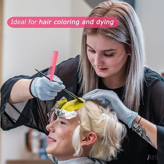 Allegro XL Pintail Rat Tail Parting Combs - Metal Tail Foiling Pin Combs for Stitch Braids - 2 Pc. (Neon Pink)