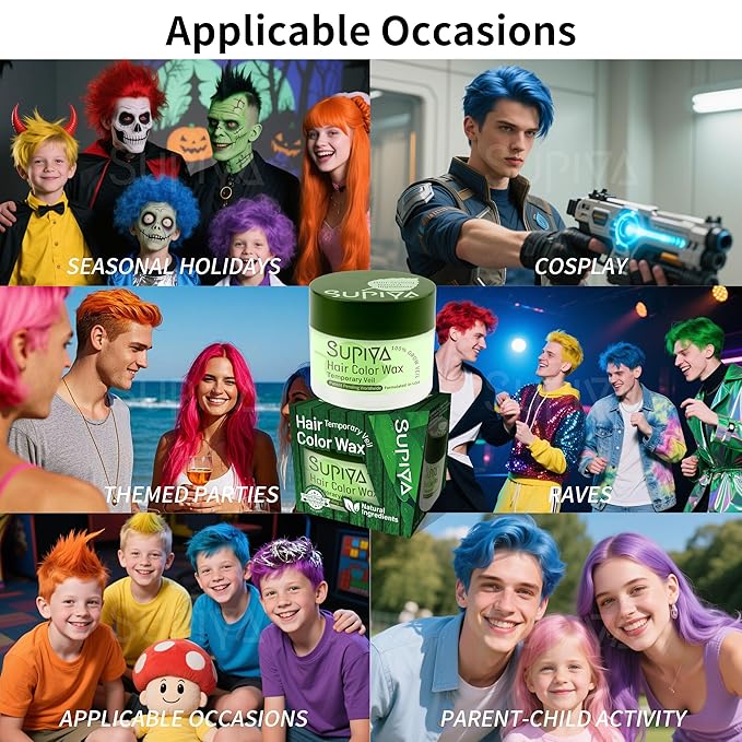 Temporary Hair Styling Color Wax, Green Blue Purple Red Hair Dye Color Wax Washable Natural Instant Hair Coloring Cream for DIY Hairstyle for Kids Men Women(#69)
