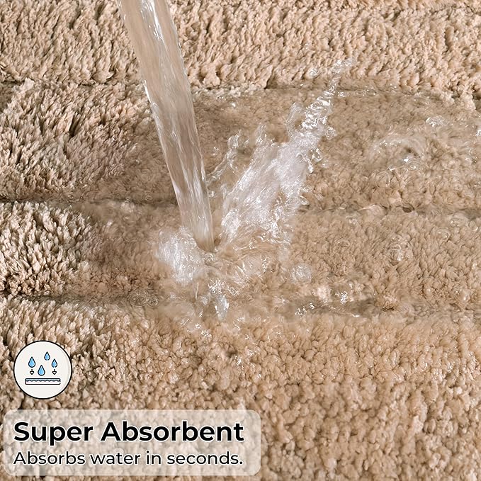 GRANNY SAYS Bathroom Rugs Sets 2 Piece,Soft Bath Mats for Bathroom, Bath Rugs Non Slip Washable, Absorbent Bath Rug for Tub, Shower and Toilet, Bath Mat Set (Khaki, 20" x 32" + 16" x 24")