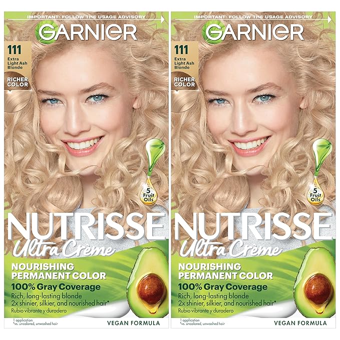 Garnier Hair Color Nutrisse Nourishing Creme, 111 Extra-Light Ash Blonde (White Chocolate) Permanent Hair Dye, 2 Count (Packaging May Vary)