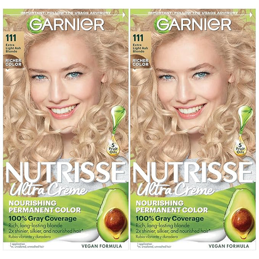 Garnier Hair Color Nutrisse Nourishing Creme, 111 Extra-Light Ash Blonde (White Chocolate) Permanent Hair Dye, 2 Count (Packaging May Vary)