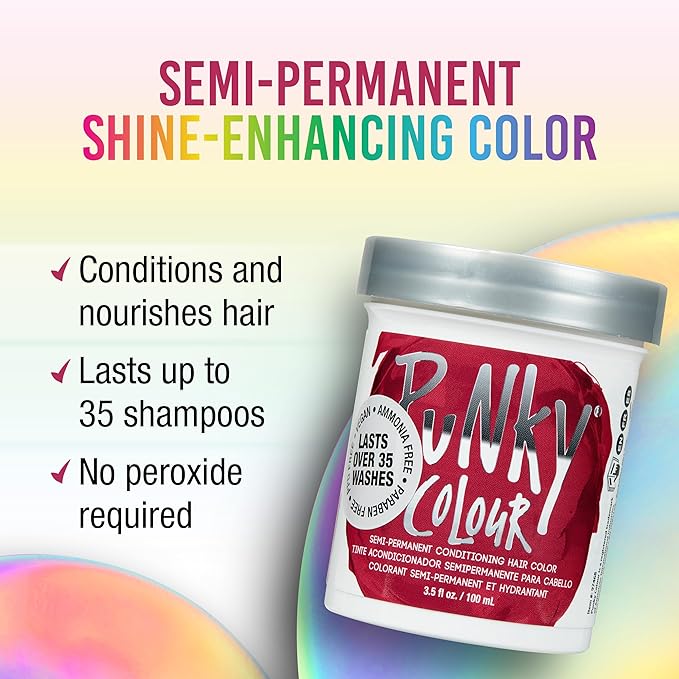 Punky Poppy Red Semi Permanent Hair Color - Vegan & Cruelty-Free Conditioning Red Hair Dye, Lasts Up to 35 Washes, 3.5 fl oz
