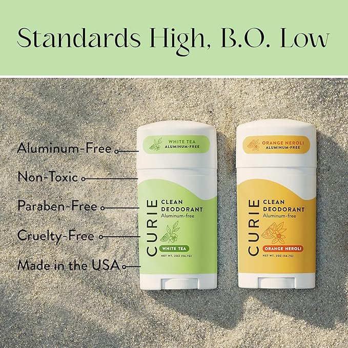 Curie Natural Deodorant for Women - Orange Neroli + White Tea - Aluminum Free, Clean, Sustainable, Vegan Paraben Free (2pk)