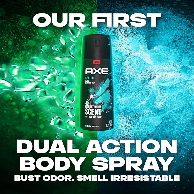 AXE Apollo Body Spray Deodorant for Long-Lasting Odor Protection, Sage & Cedarwood Deodorant for Men Formulated Without Aluminum 4oz 4 Count