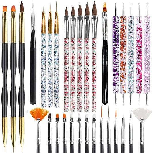 GELPARTY Nail Art Brush Kit – 32 PCS Professional Nail Brushes for Acrylic, Gel, UV/LED, Ombre & 3D Design | All-in-One Manicure Tool Set for Salon & DIY