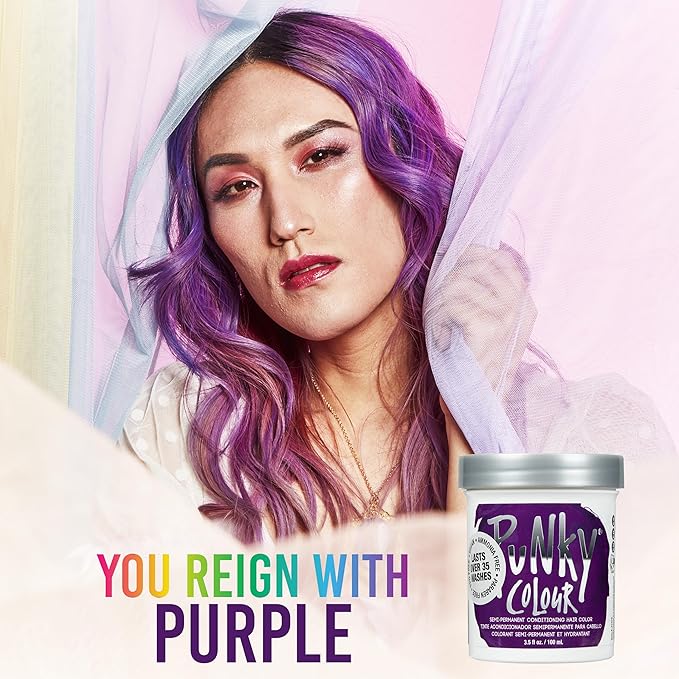 Punky Purple Semi Permanent Hair Color - Vegan & Cruelty-Free Conditioning Hair Dye, Lasts Up to 35 Washes, 3.5 fl oz