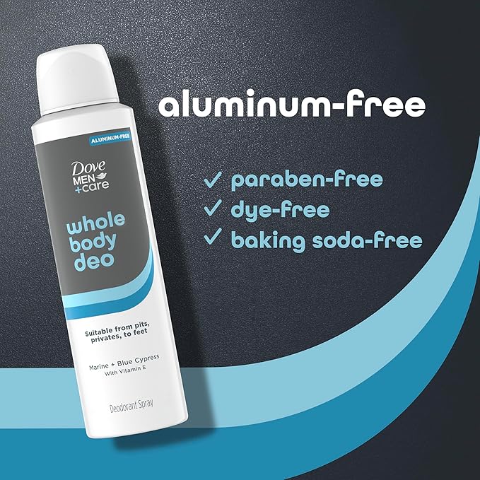 DOVE MEN + CARE Whole Body Deodorant Marine + Blue Cypress For 72H Odor Protection from pits, privates, to feet 4 oz