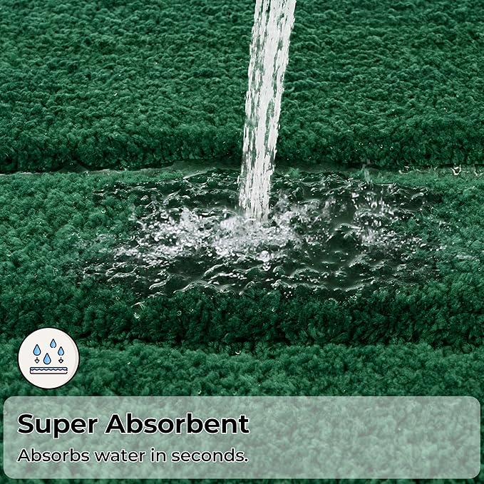 GRANNY SAYS Bathroom Rugs Sets 2 Piece,Soft Bath Mats for Bathroom, Bath Rugs Non Slip Washable, Absorbent Bath Rug for Tub, Shower and Toilet, Bath Mat Set (Dark Green, 20" x 32" + 16" x 24")
