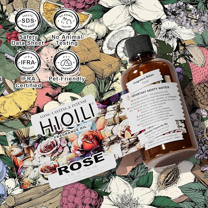 HIQILI Rose Fragrance Oil for Candle & Soap Making, Essential Oil for Diffuser, Floral Scents, Add to Laundry Dryer Balls - 1 Fl Oz