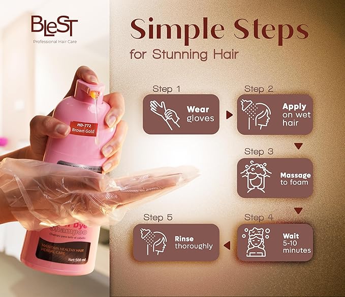 Hair Dye 2-in-1 Shampoo Color for Quick Gray Coverage – Semi Permanent Hair Color for Men and Women – 500ml (Brown Gold)