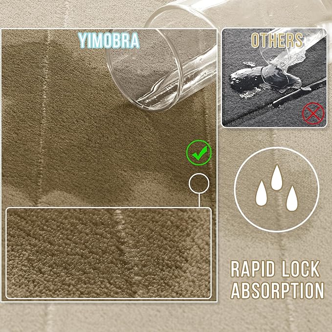Yimobra Memory Foam Bath Mat, Super Soft Absorbent Bathroom Rug Non Slip, Quick Dry, Machine Washable Floor Carpet for Tub Shower, Home Decor Accessories, 24x17, Pale Khaki