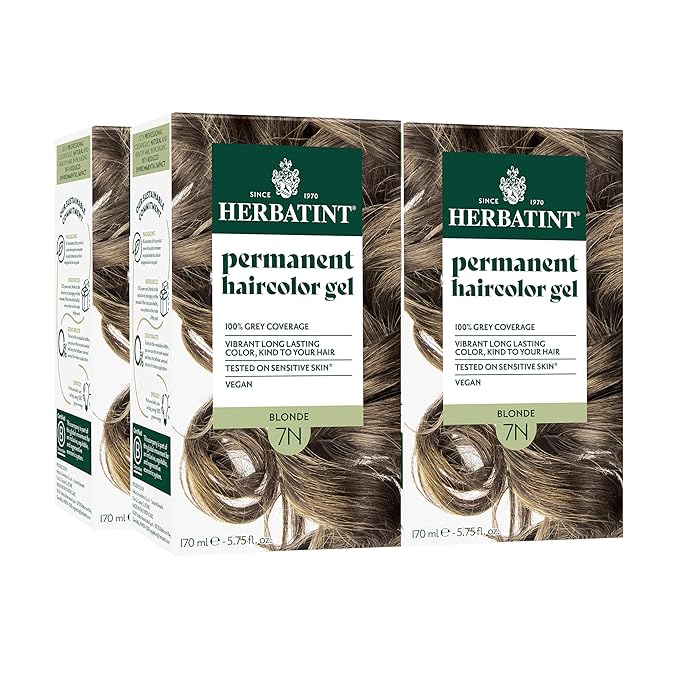 Herbatint Permanent Hair Dye - 7N Blonde - For Up To 100% Gray Coverage of Resistant Gray Hair - Ammonia-Free, Alcohol-Free & Vegan - Salon Influenced Hair Color 5.75 fl oz (4 Pack)