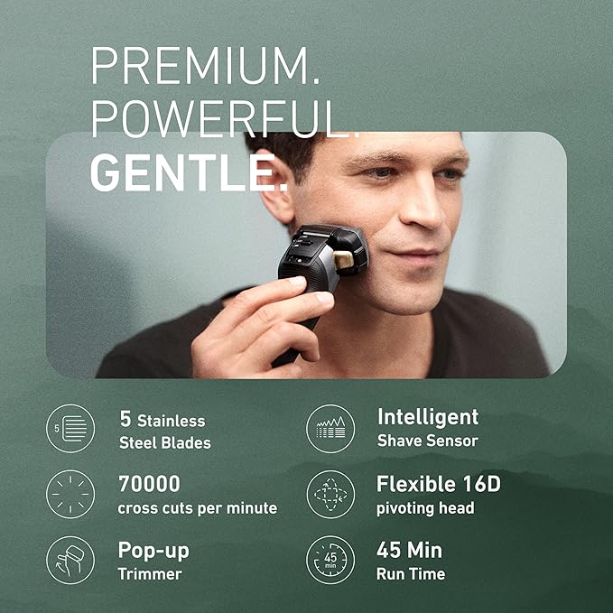 Panasonic ARC5 Electric Razor for Men with Pop-up Trimmer, Wet Dry 5-Blade Electric Shaver with Intelligent Shave Sensor and 16D Flexible Pivoting Head - ES-ALV6HS (Silver)