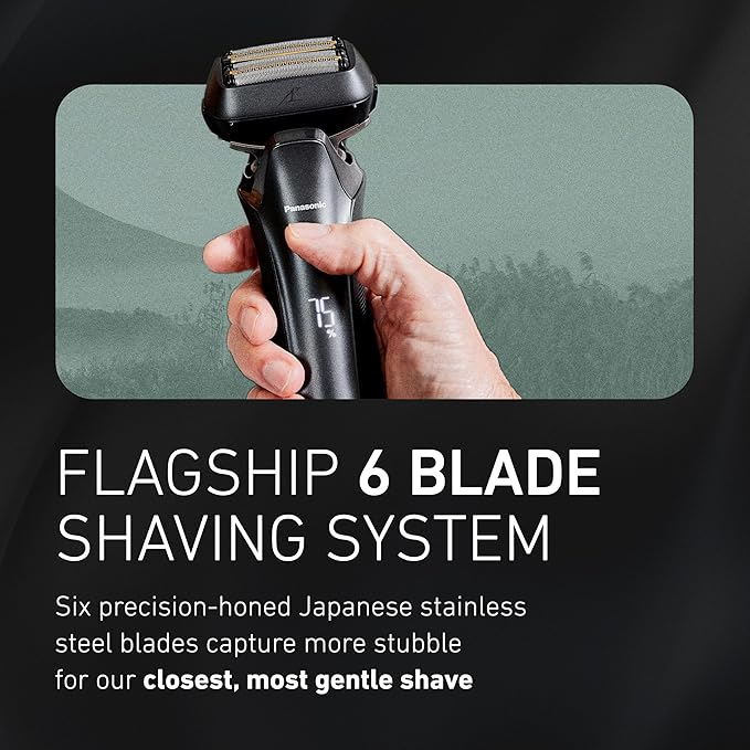 Panasonic ARC6 Electric Razor for Men Face, Wet/Dry Shavers for Men with Foil Shaver, Premium Automatic Cleaning and Charging Station, Ultra-Fast 6-Blade & Pop-up Trimmer - ES-LS9A-K (Black)