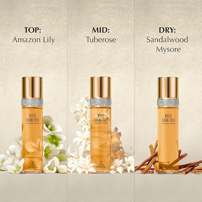 Elizabeth Taylor White Diamonds Women's Perfume, Long-Lasting Floral Fragrance, Eau de Toilette EDT Spray, Gift for Her, 3.3 fl oz