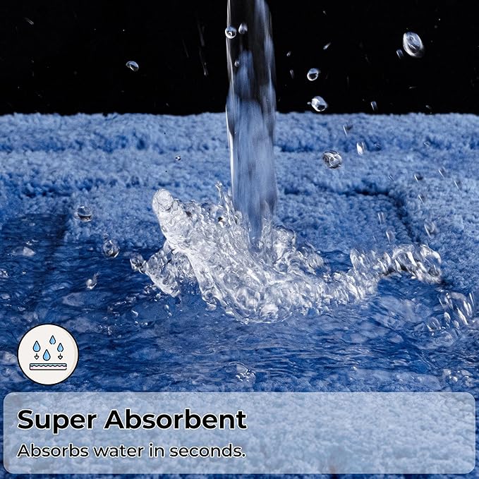 GRANNY SAYS Bathroom Rugs Sets 2 Piece,Soft Bath Mats for Bathroom, Bath Rugs Non Slip Washable, Absorbent Bath Rug for Tub, Shower and Toilet, Bath Mat Set (Blue, 20" x 32" + 16" x 24")