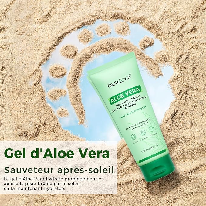 OUKEYA Aloe Vera Gel – Soothing, Hydrating, and Nourishing for Face & Body 5.07 Fl Oz | 98% Natural Aloe Vera, Pure & Organic for After Sunburn Relief, Skincare & Hair Hydration, Calming Moisturizing