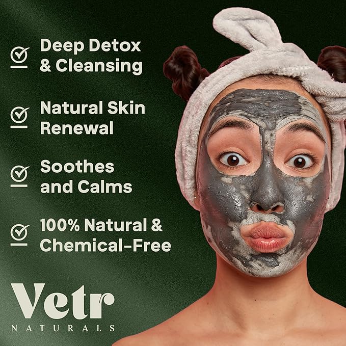 vetr Naturals Healing Indian Clay - Organic Natural Bentonite Clay 1 lb - Deep Pore Cleansing Facial, Hair & Body Mask - 100% Pure Calcium Bentonite for Detox & Skin Care