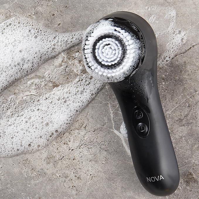 Spa Sciences - NOVA - Sonic Cleansing Brush with Bristles & Infusion System – Anti-Aging Facial Exfoliating, Waterproof, and USB Rechargeable