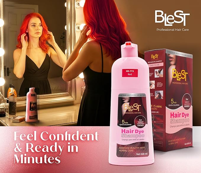 Hair Dye 2-in-1 Shampoo Color for Quick Gray Coverage – Semi Permanent Hair Color for Men and Women – 500ml (Red)