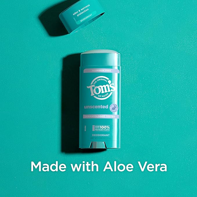 Tom’s of Maine Unscented Aluminum Free Natural Deodorant For Women & Men | Goes on Clear | Odor & Wetness Protection | Naturally Derived and Moisture-Locking Ingredients | 3.25 oz (2 Pack)