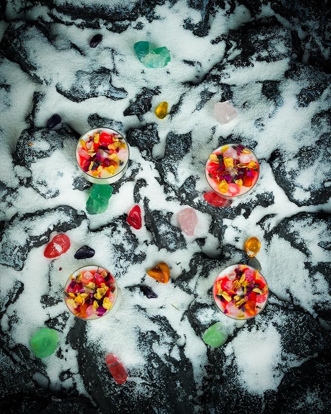 Tealight Candles with Crystals and Herbs, Handmade Energy, Healing Crystal, Aromatherapy Candles. (Pink)