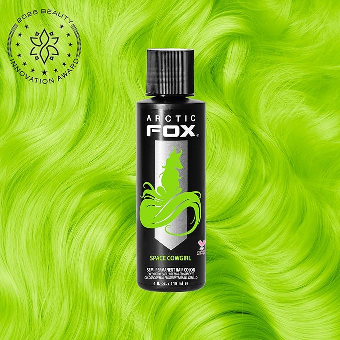 Arctic Fox Semi-Permanent Hair Dye, Vegan & Cruelty-Free, Conditioning, Ammonia-Free, Peroxide-Free, Vibrant Green Color, Space Cowgirl, Unisex, For Pre-Lightened Hair, 4 Fl Oz