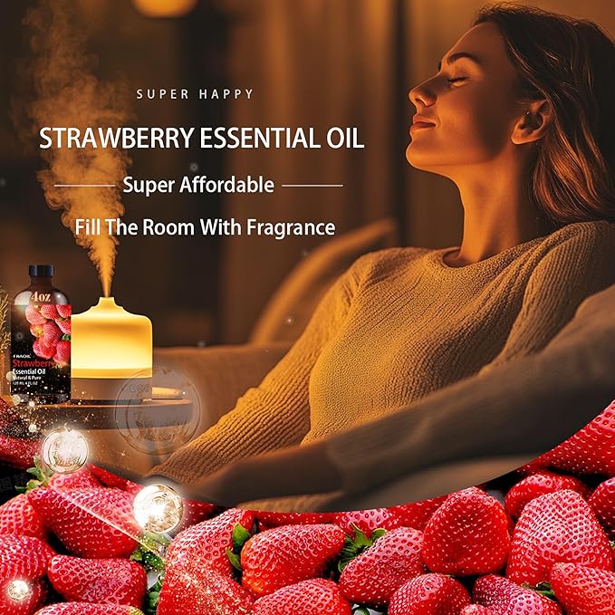 Strawberry Essential Oil, Strawberry Oil 4 Fl Oz 120ML for Diffuser Humidifier Yoga Cleaning DIY Candle Soap Making Perfume Gift for Women Essential Oils