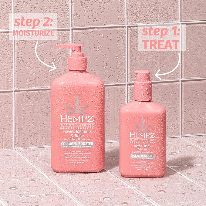 Hempz Sweet Jasmine & Rose Body Serum with Collagen Booster, Light weight, Fast Absorbing Cream Gel, 8.5 fl.oz.