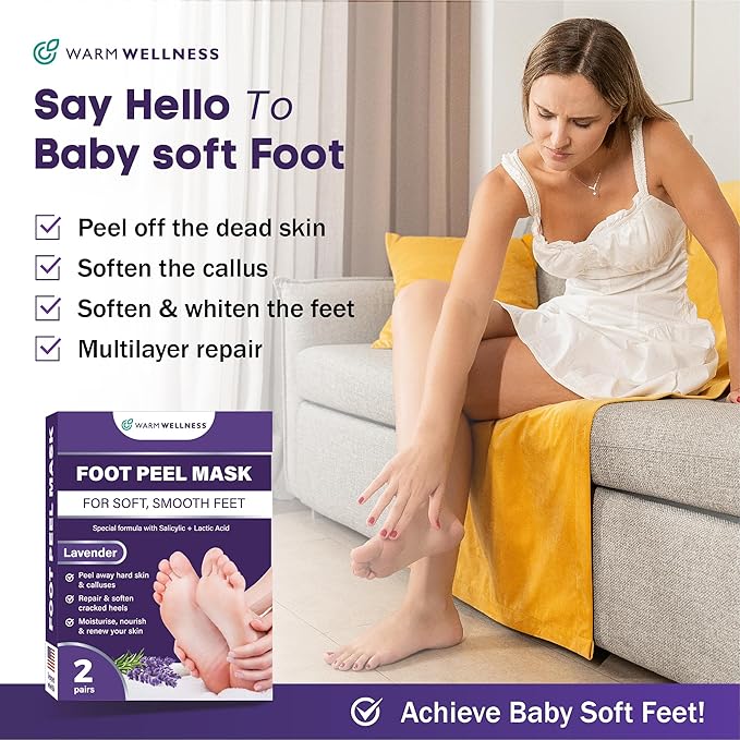 Foot Peeling Mask – Lavender Exfoliating Treatment Booties for Callus Removal & Renewal of Dry, Cracked Feet – Dermatologist-Inspired Moisturizing Spa Therapy for Men & Women (Lavender 2 Pairs)
