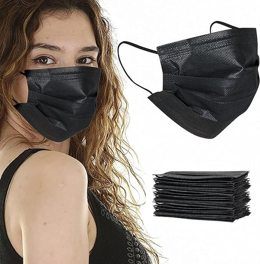 akgk 200pcs Disposable Face Masks, Black Mask, 3 Ply Disposable Masks