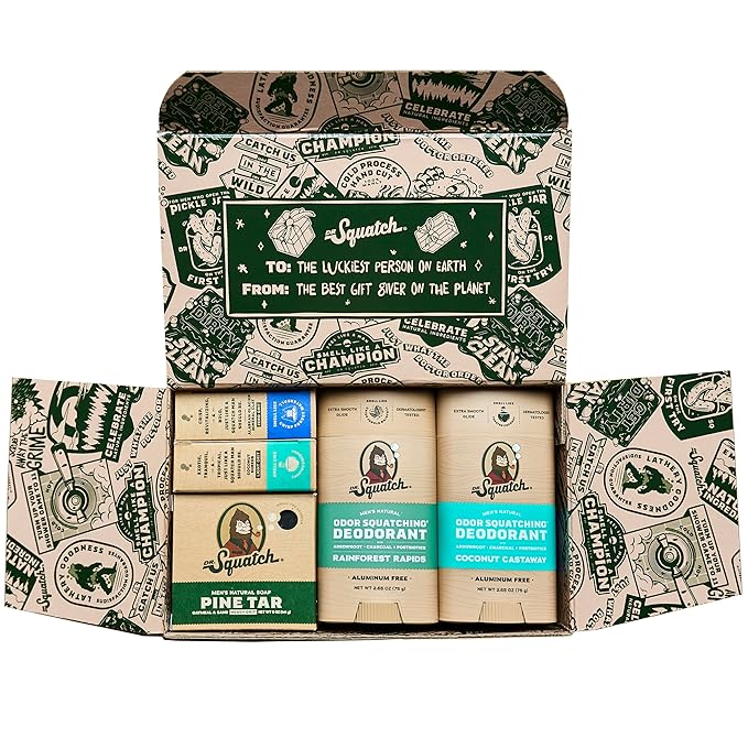 Dr. Squatch 2024 Holiday Bundle - Men's Natural 4 Soap and 4 Deodorant Gift Set - Cold Process Soap with No Harsh Chemicals + Odor-Squatching, Aluminum Free Deodorant