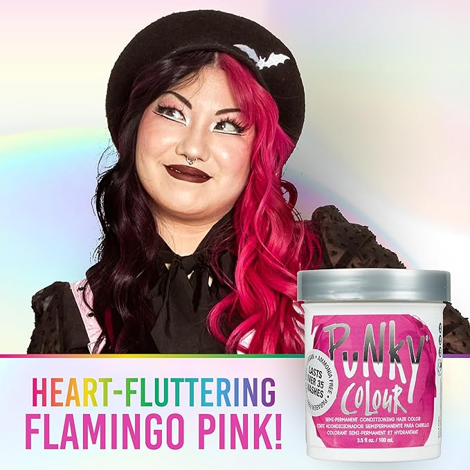 Punky Flamingo Pink Semi Permanent Hair Color - Vegan & Cruelty-Free Conditioning Hair Dye, Lasts Up to 35 Washes, 3.5 fl oz