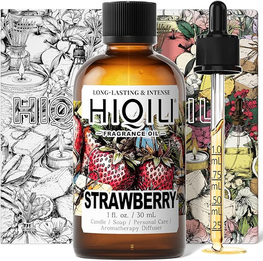 HIQILI Strawberry Fragrance Oil for Diffuser Use, Great for Candle, Soap, Body Butter Making, DIY Fruity Scent Perfume - 1 Fl Oz