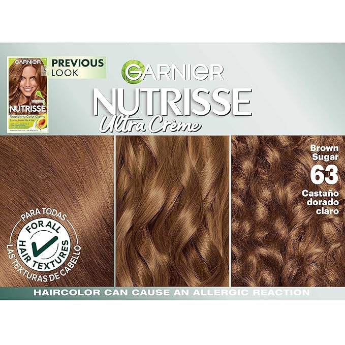 Garnier Hair Color Nutrisse Nourishing Creme, 63 Light Golden Brown (Brown Sugar) Permanent Hair Dye, 2 Count (Packaging May Vary)