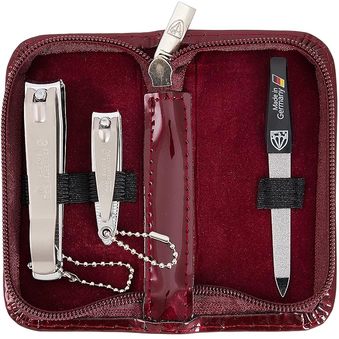 3 Swords Germany - brand quality 3 piece manicure pedicure grooming kit set for professional finger & toe nail care tool clipper fashion leather case in gift box, Made by 3 Swords (6233)