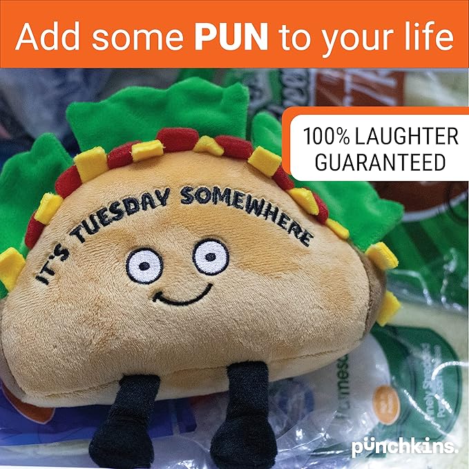 Punchkins Taco Plushie - It's Tuesday Somewhere Funny Taco Tuesday Plush, Taco Themed Gift, Food Plush Toy for Gifting