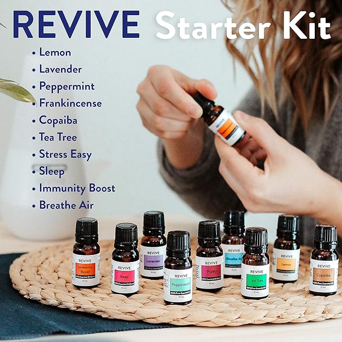 Starter Kit by Revive Essential Oils - 100% Pure Therapeutic Grade, for Diffuser, Humidifier, Massage, Aromatherapy, Skin & Hair Care